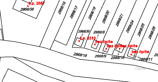 Kadaň 2310 na parcele st. 2868/35 v KÚ Kadaň, Katastrální mapa