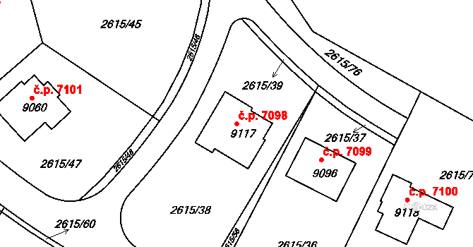 Zlín 7098 na parcele st. 9117 v KÚ Zlín, Katastrální mapa