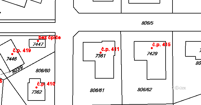 Václavské Předměstí 411, Písek na parcele st. 7361 v KÚ Písek, Katastrální mapa