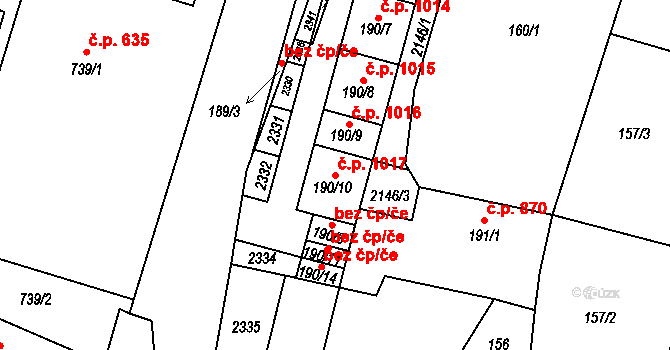 Lišov 1017 na parcele st. 190/10 v KÚ Lišov, Katastrální mapa