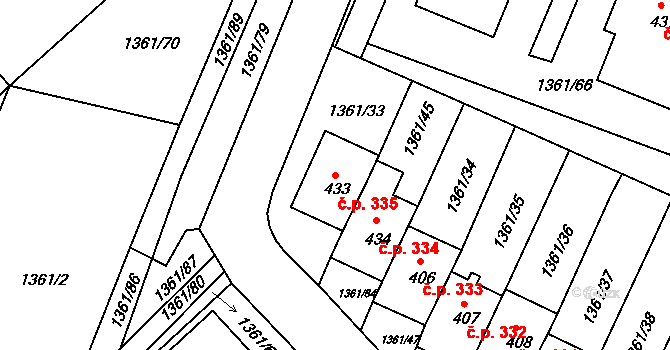 Lhenice 335 na parcele st. 433 v KÚ Lhenice, Katastrální mapa