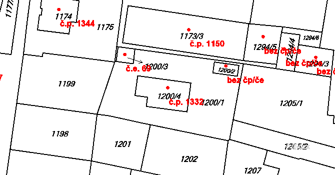 Nýřany 1332 na parcele st. 1200/4 v KÚ Nýřany, Katastrální mapa