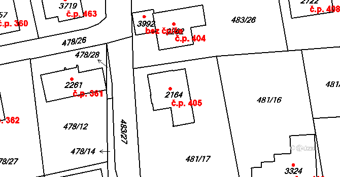 Horní Brána 405, Český Krumlov na parcele st. 2164 v KÚ Český Krumlov, Katastrální mapa