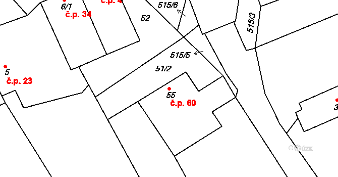 Svatava 60, Černovice na parcele st. 55 v KÚ Svatava u Černovic, Katastrální mapa
