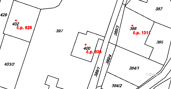 Vejprty 936 na parcele st. 400 v KÚ Vejprty, Katastrální mapa