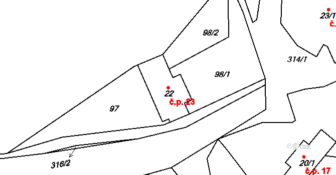 Souboř 23, Ledeč nad Sázavou na parcele st. 22 v KÚ Souboř, Katastrální mapa