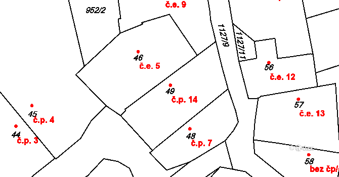 Chalupy 14, Zemětice na parcele st. 49 v KÚ Zemětice, Katastrální mapa