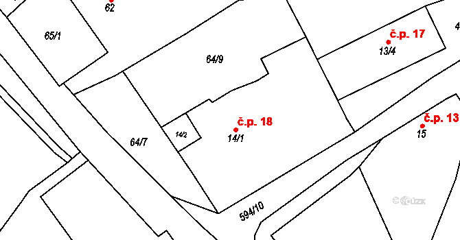 Brocná 18, Skuhrov nad Bělou na parcele st. 14/1 v KÚ Brocná, Katastrální mapa