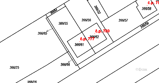 Troubsko 777 na parcele st. 366/61 v KÚ Troubsko, Katastrální mapa