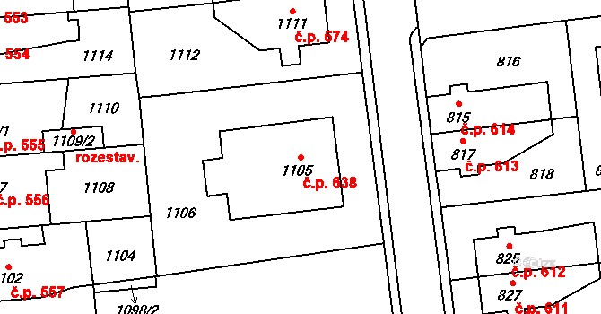 Dobruška 638 na parcele st. 1105 v KÚ Dobruška, Katastrální mapa