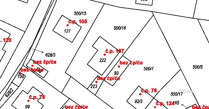 Chýnice 167 na parcele st. 222 v KÚ Chýnice, Katastrální mapa