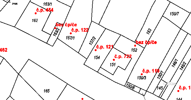 Drnholec 121 na parcele st. 154 v KÚ Drnholec, Katastrální mapa