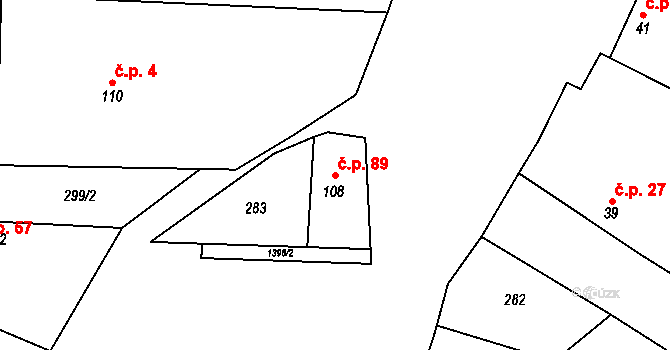 Polipsy 89, Čestín na parcele st. 108 v KÚ Polipsy, Katastrální mapa