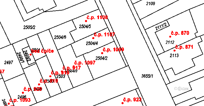 Holešov 1099 na parcele st. 2504/2 v KÚ Holešov, Katastrální mapa