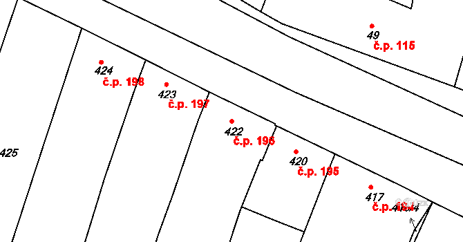 Oleksovice 196 na parcele st. 422 v KÚ Oleksovice, Katastrální mapa