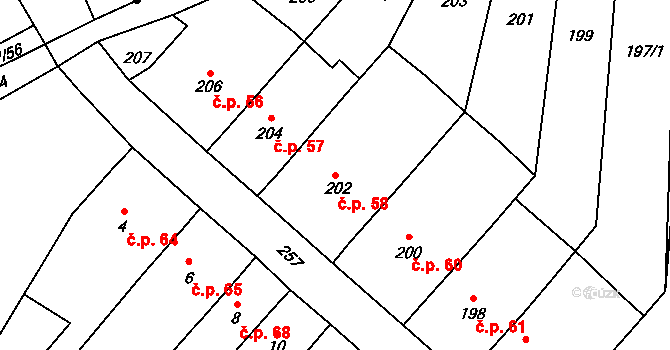 Kojetín II-Popůvky 58, Kojetín na parcele st. 202 v KÚ Popůvky u Kojetína, Katastrální mapa