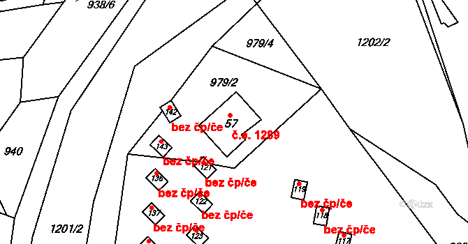 Březina 289, Vlastějovice na parcele st. 57 v KÚ Březina nad Sázavou, Katastrální mapa