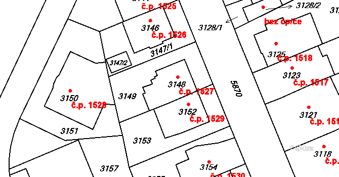 Jihlava 1527 na parcele st. 3148 v KÚ Jihlava, Katastrální mapa