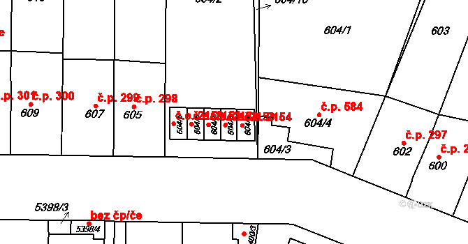 Jihlava 2153 na parcele st. 604/8 v KÚ Jihlava, Katastrální mapa