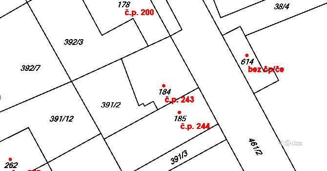 Horoměřice 243 na parcele st. 184 v KÚ Horoměřice, Katastrální mapa