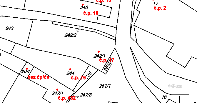 Popůvky 17 na parcele st. 242/1 v KÚ Popůvky u Brna, Katastrální mapa