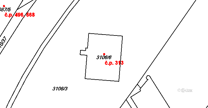 Nosálovice 313, Vyškov na parcele st. 3106/6 v KÚ Vyškov, Katastrální mapa