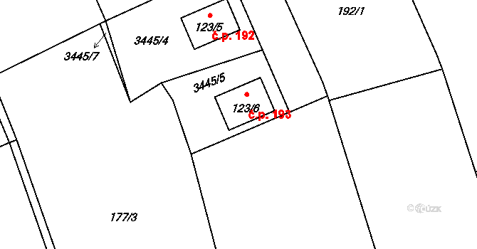Bohušov 193 na parcele st. 123/6 v KÚ Bohušov, Katastrální mapa