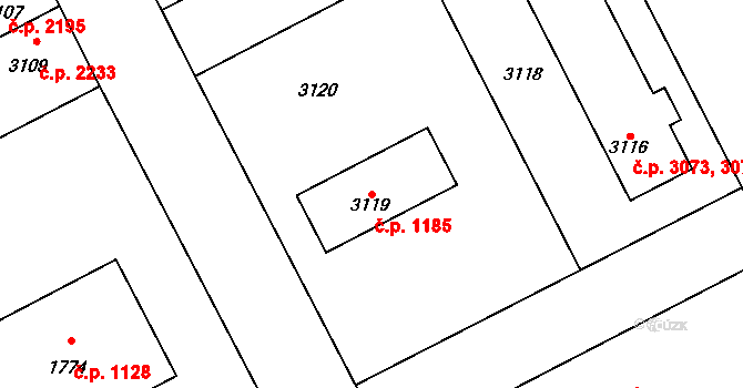 Kladno 1185 na parcele st. 3119 v KÚ Kladno, Katastrální mapa