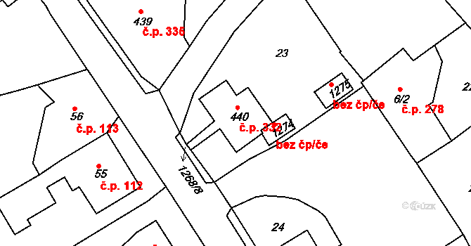 Hejnice 332 na parcele st. 440 v KÚ Hejnice, Katastrální mapa