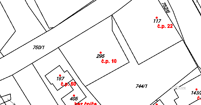 Radvánovice 10, Karlovice na parcele st. 295 v KÚ Karlovice, Katastrální mapa