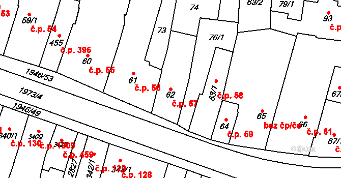 Třebechovice pod Orebem 57 na parcele st. 62 v KÚ Třebechovice pod Orebem, Katastrální mapa