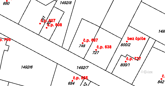 Třebechovice pod Orebem 687 na parcele st. 748 v KÚ Třebechovice pod Orebem, Katastrální mapa