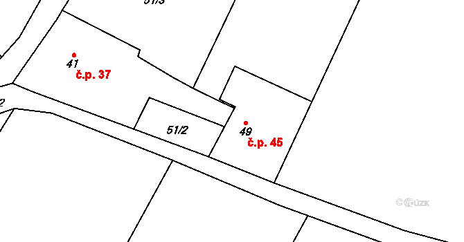 Hrabí 45, Bílá Lhota na parcele st. 49 v KÚ Hrabí, Katastrální mapa