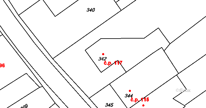 Žerotín 117 na parcele st. 342 v KÚ Žerotín, Katastrální mapa