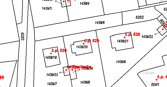 Březnice 529 na parcele st. 1439/20 v KÚ Březnice, Katastrální mapa