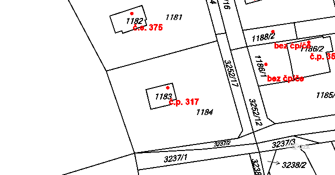 Planá nad Lužnicí 317 na parcele st. 1183 v KÚ Planá nad Lužnicí, Katastrální mapa