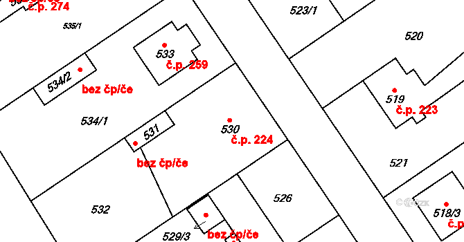 Třebestovice 224 na parcele st. 530 v KÚ Třebestovice, Katastrální mapa