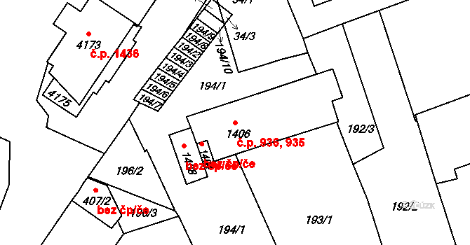 Strakonice I 935,936, Strakonice na parcele st. 1406 v KÚ Strakonice, Katastrální mapa