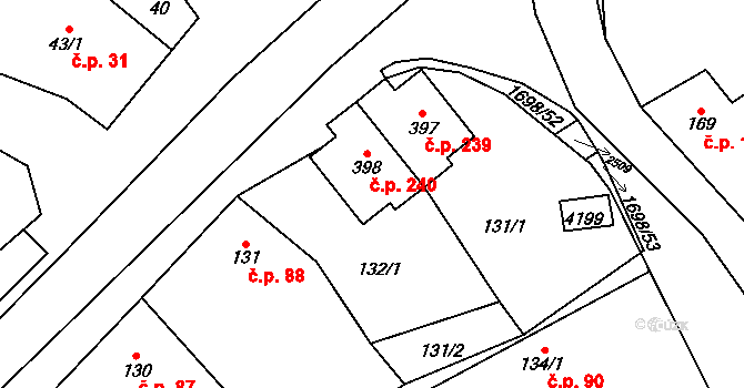Chornice 240 na parcele st. 398 v KÚ Chornice, Katastrální mapa
