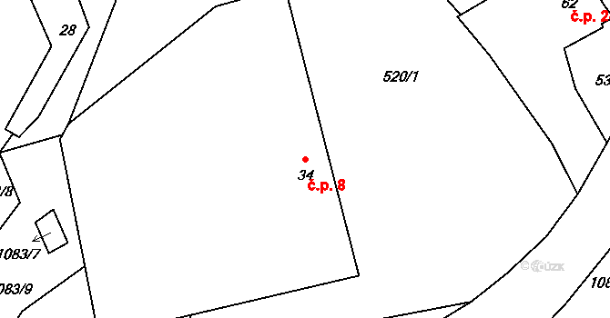 Řeženčice 8, Nový Rychnov na parcele st. 34 v KÚ Řeženčice, Katastrální mapa