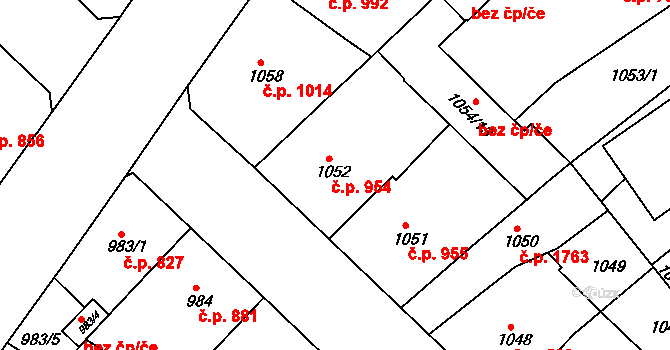 Teplice 954 na parcele st. 1052 v KÚ Teplice, Katastrální mapa