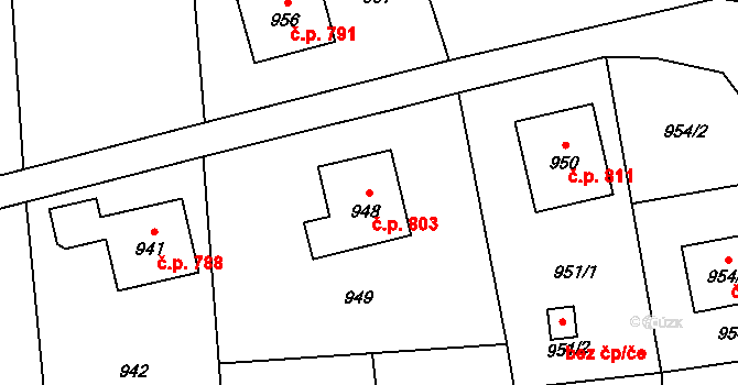 Vendryně 803 na parcele st. 948 v KÚ Vendryně, Katastrální mapa