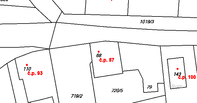 Bezděkov 57, Třemešné na parcele st. 68 v KÚ Bezděkov u Třemešného, Katastrální mapa