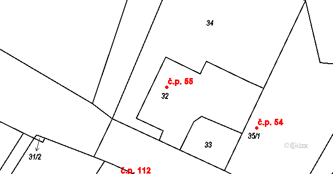 Tušť 55, Suchdol nad Lužnicí na parcele st. 32 v KÚ Tušť, Katastrální mapa