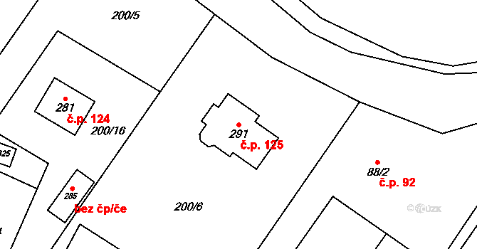 Majdalena 125 na parcele st. 291 v KÚ Majdalena, Katastrální mapa