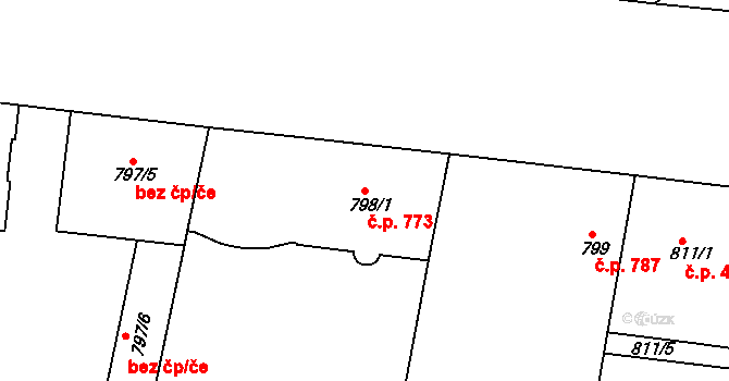Holešovice 773, Praha na parcele st. 798/1 v KÚ Holešovice, Katastrální mapa