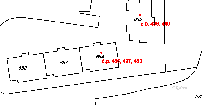 Povel 436,437,438, Olomouc na parcele st. 652 v KÚ Povel, Katastrální mapa