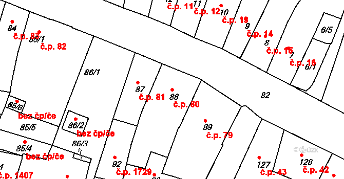 Česká Lípa 80 na parcele st. 88 v KÚ Česká Lípa, Katastrální mapa