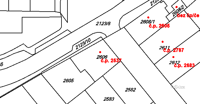 Chomutov 2537 na parcele st. 2606 v KÚ Chomutov II, Katastrální mapa