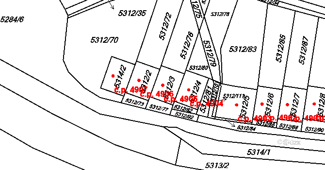 Chomutov 4905 na parcele st. 5312/3 v KÚ Chomutov I, Katastrální mapa